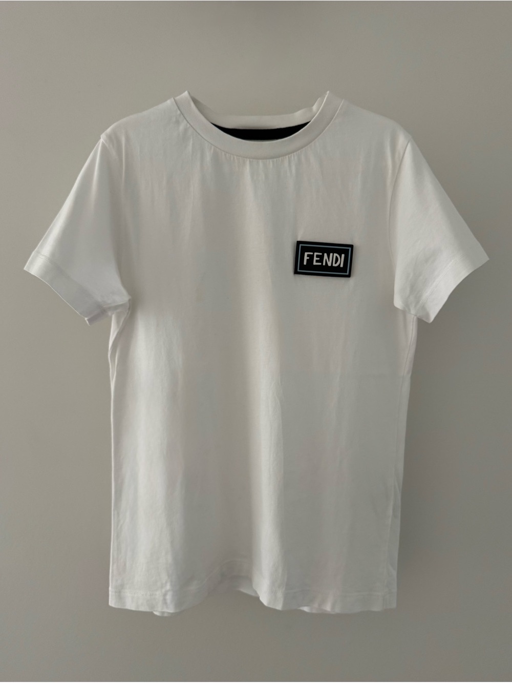 Fendi White Short Sleeve Crew Neck T-Shirt with Logo Patch